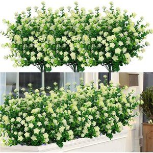 6 Bundles Outdoor Artificial Flowers UV Resistant Fake Boxwood Plants, Faux